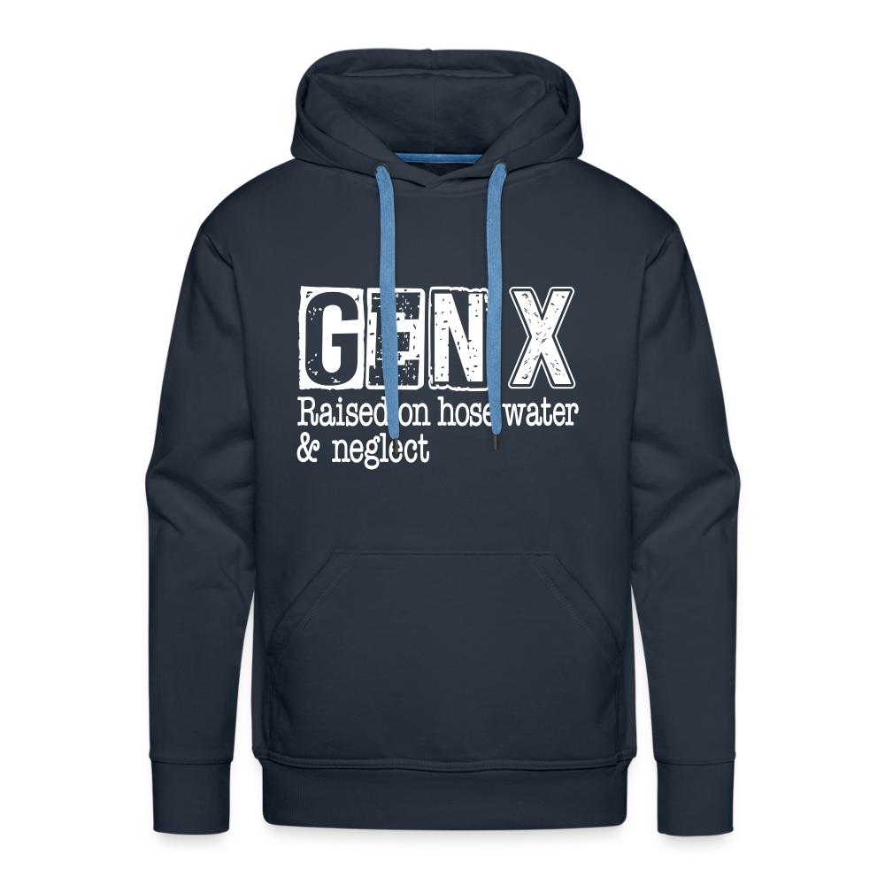 GEN X Men’s Premium Hoodie (Raised on hose water & neglect) Color: heather denim