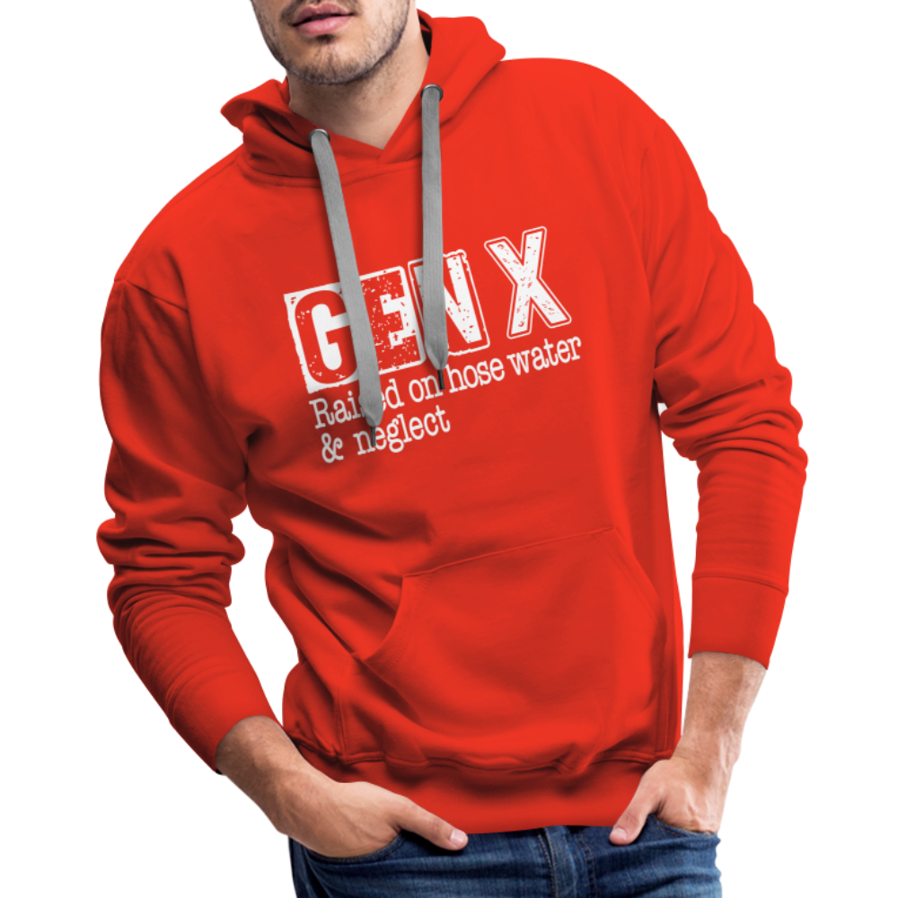 GEN X Men’s Premium Hoodie (Raised on hose water & neglect) Color: red