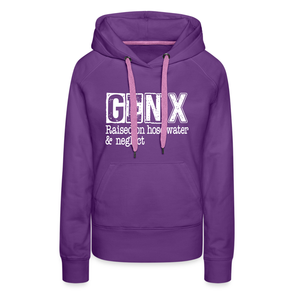 GEN X Women’s Premium Hoodie (Raised on hose water & neglect) Color: purple