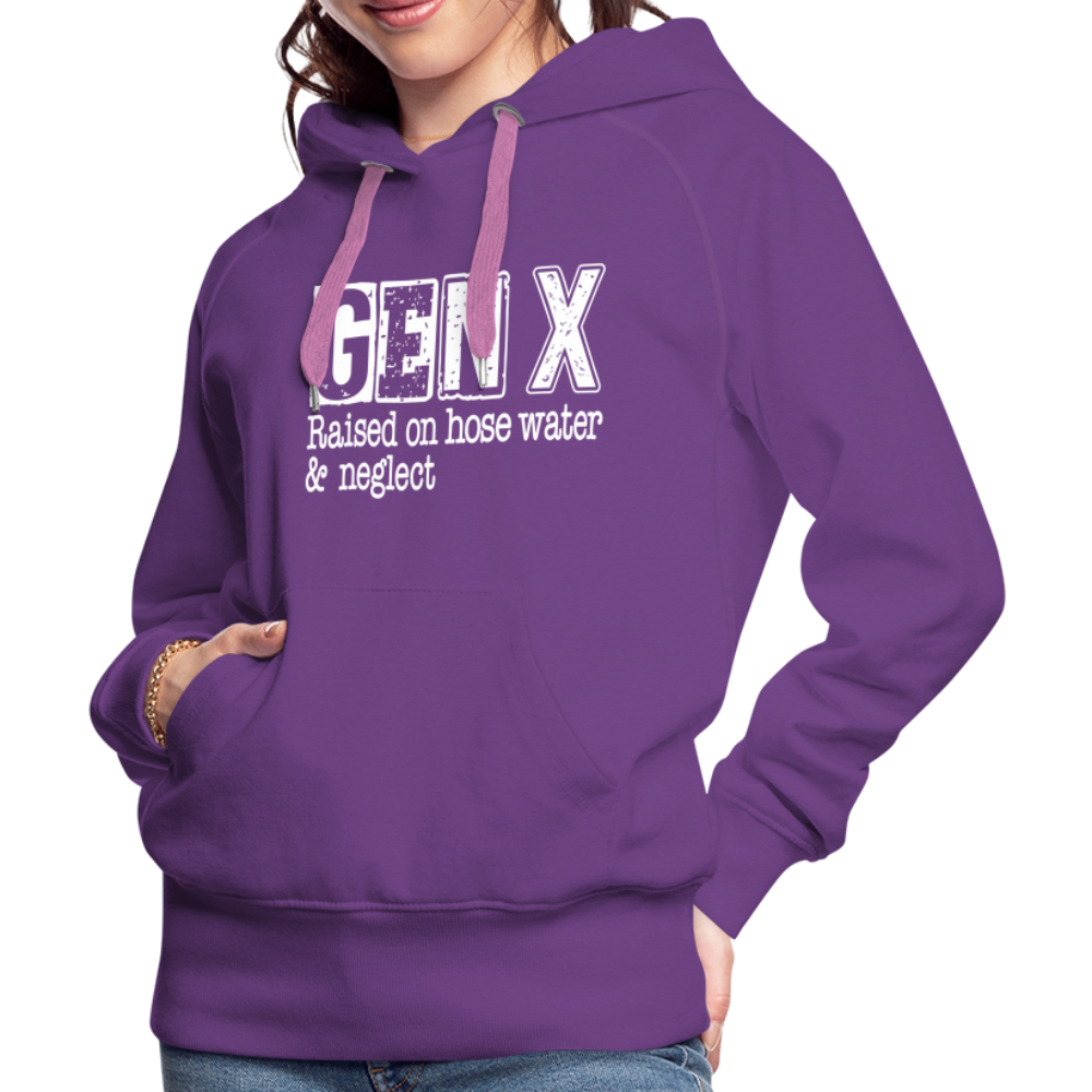 GEN X Women’s Premium Hoodie (Raised on hose water & neglect) Color: charcoal grey