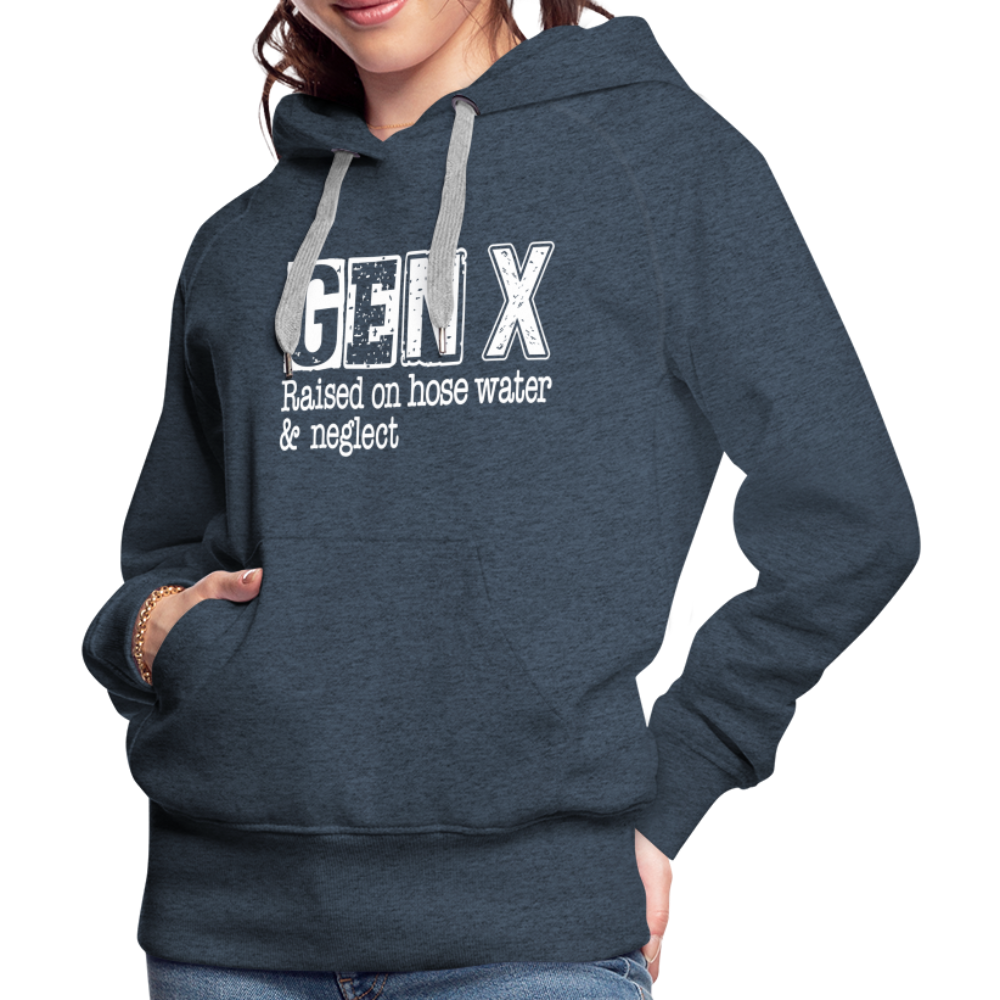 GEN X Women’s Premium Hoodie (Raised on hose water & neglect) Color: charcoal grey