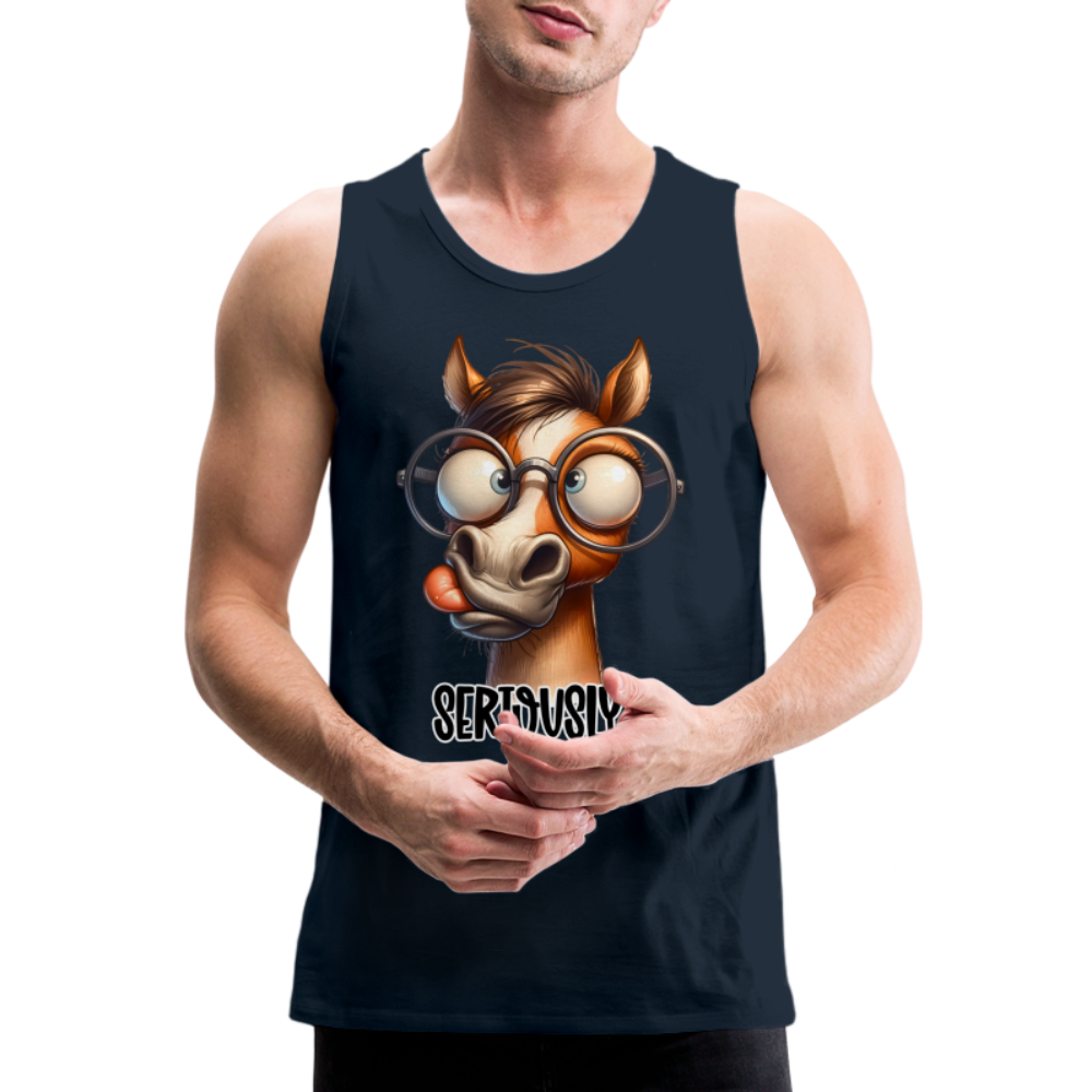 Seriously? Men's Premium Tank Top (Funny Horse) Color: deep navy