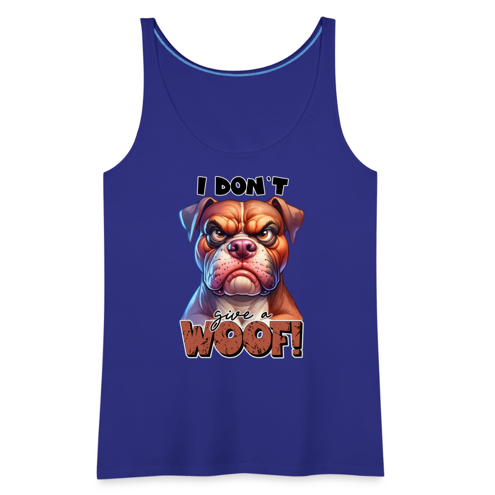 I Don't Give a Woof (Grump Dog with Attitude) Women’s Premium Tank Top Color: royal blue