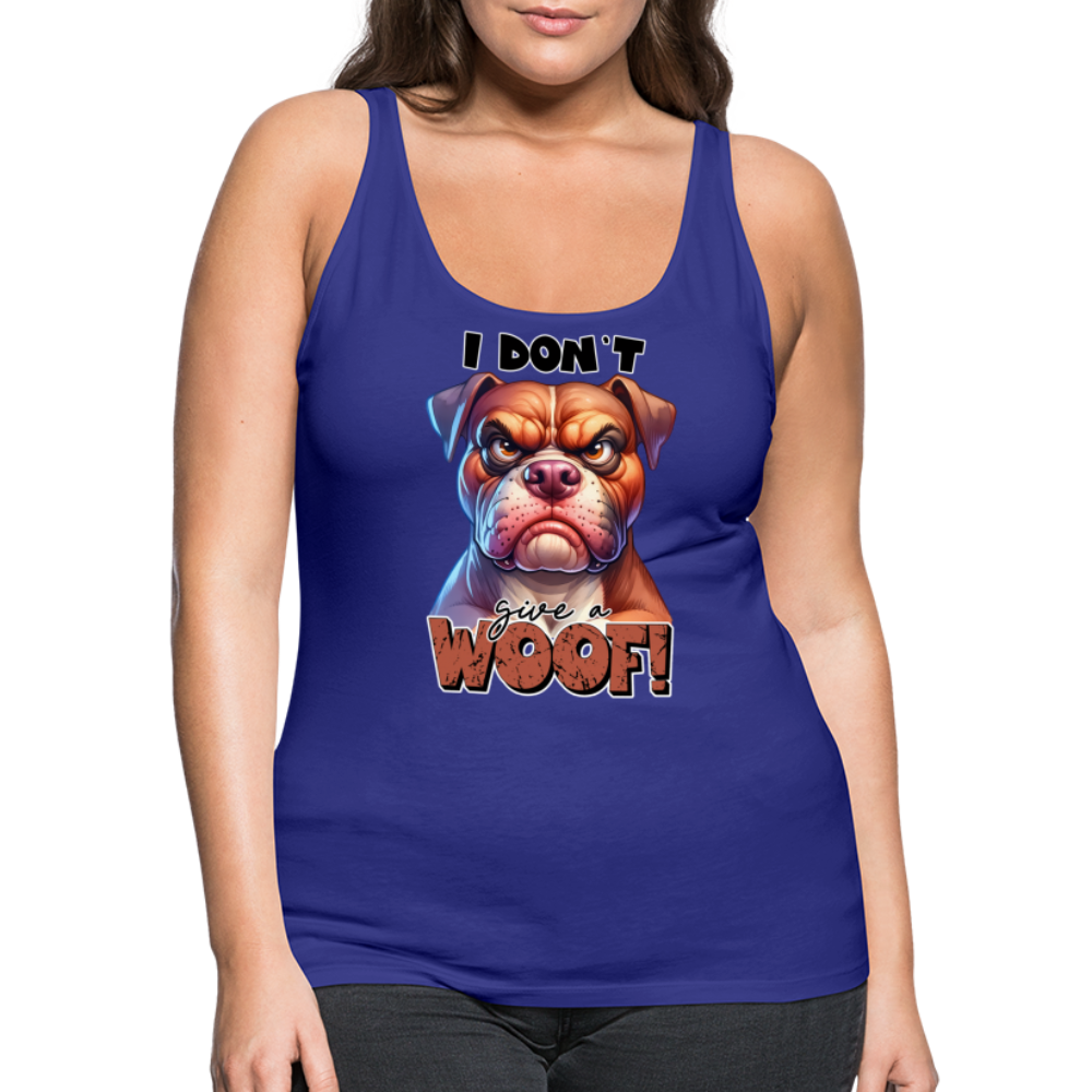 I Don't Give a Woof (Grump Dog with Attitude) Women’s Premium Tank Top Color: heather gray