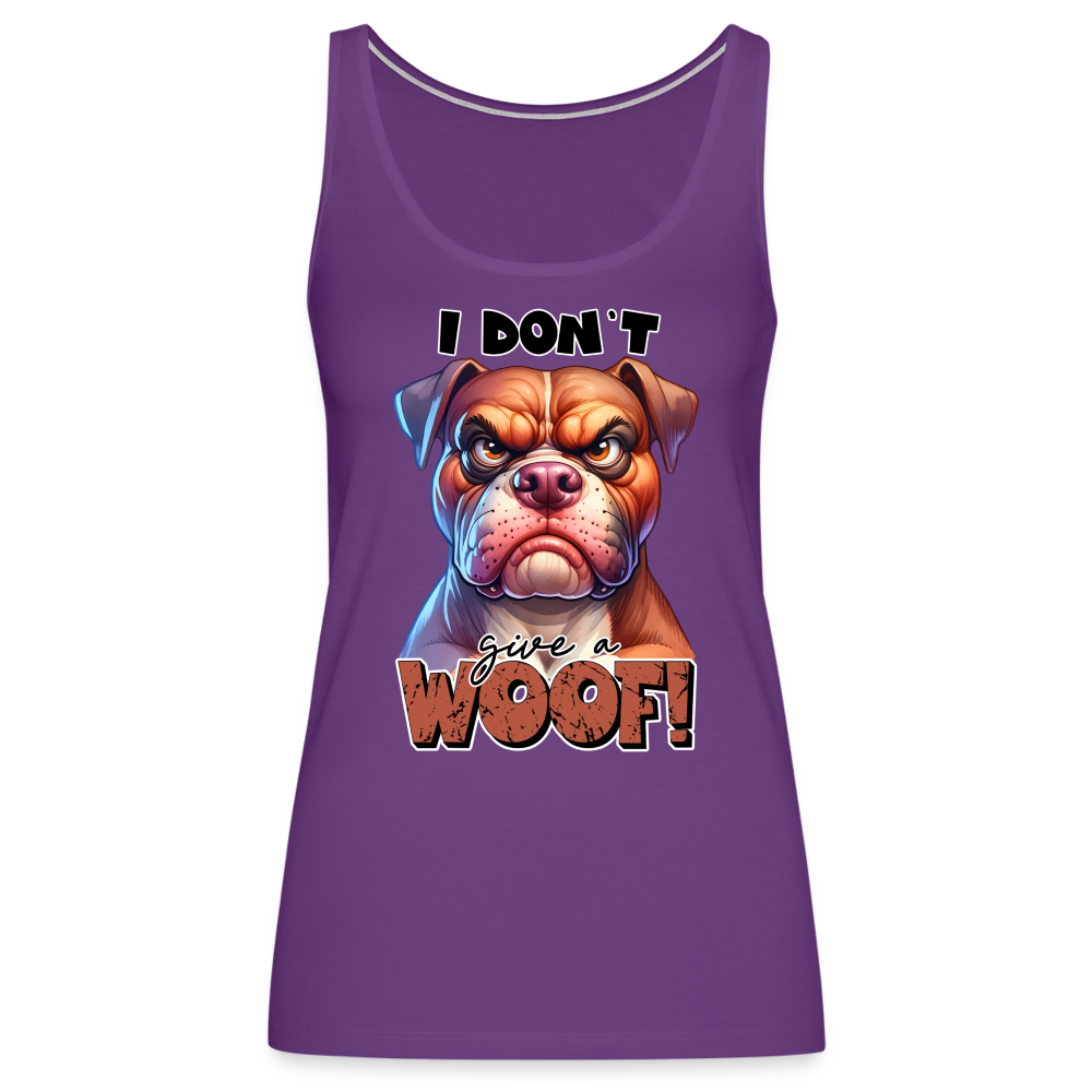 I Don't Give a Woof (Grump Dog with Attitude) Women’s Premium Tank Top Color: purple