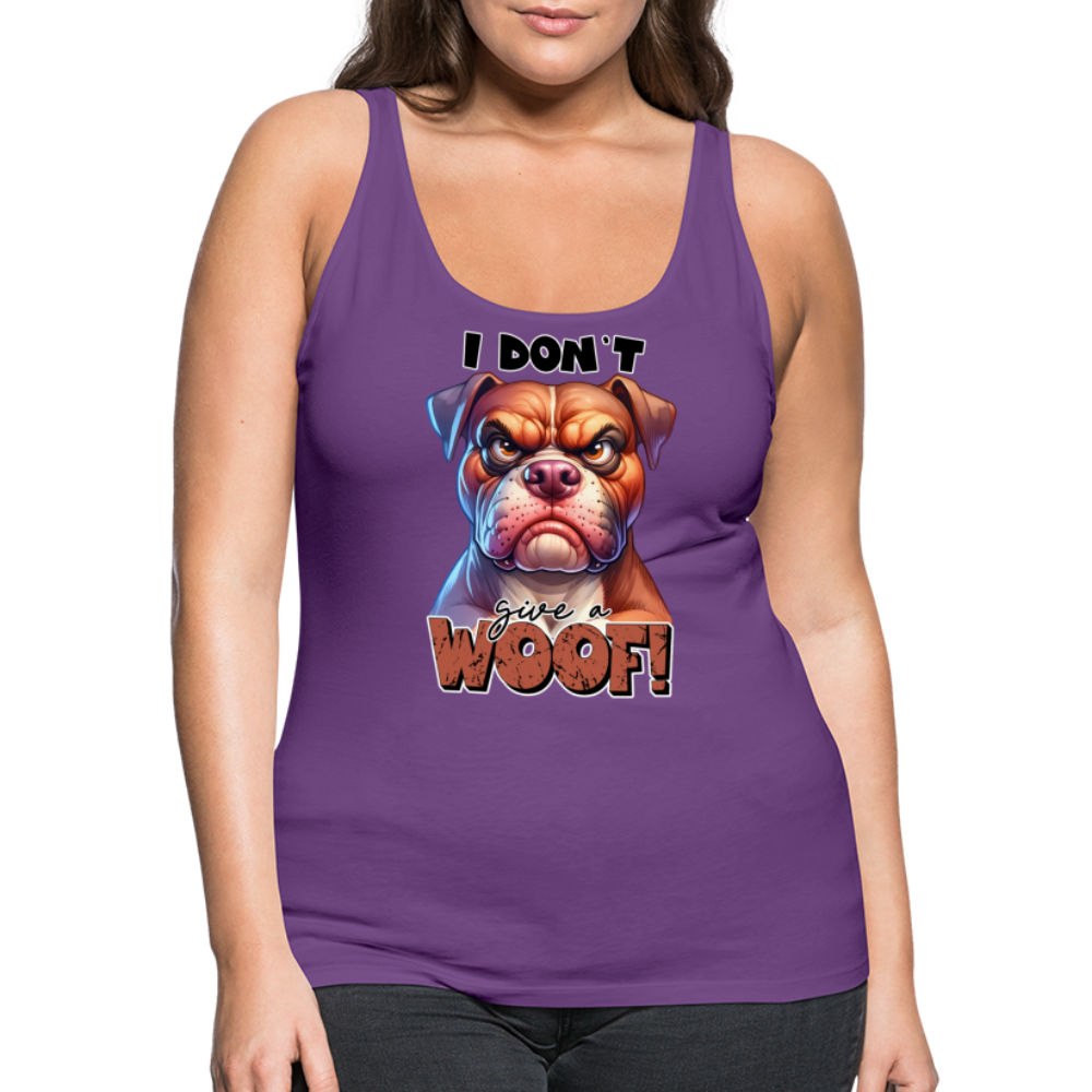I Don't Give a Woof (Grump Dog with Attitude) Women’s Premium Tank Top Color: heather gray
