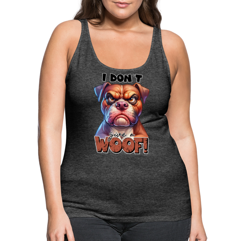 I Don't Give a Woof (Grump Dog with Attitude) Women’s Premium Tank Top Color: heather gray