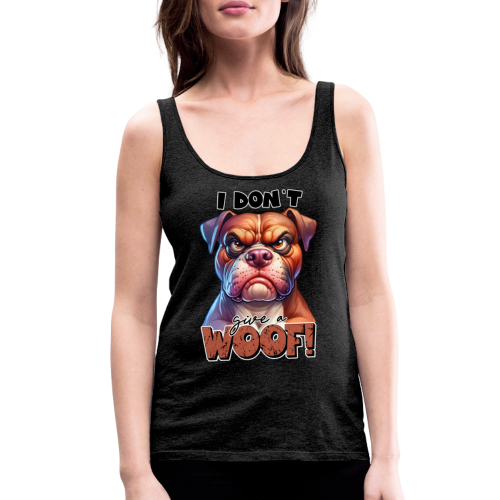 I Don't Give a Woof (Grump Dog with Attitude) Women’s Premium Tank Top Color: heather gray
