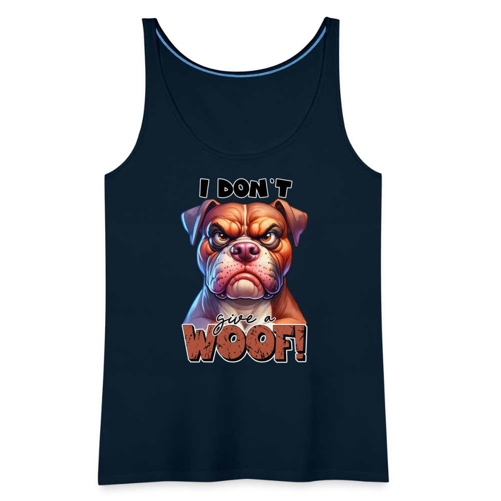 I Don't Give a Woof (Grump Dog with Attitude) Women’s Premium Tank Top Color: heather gray