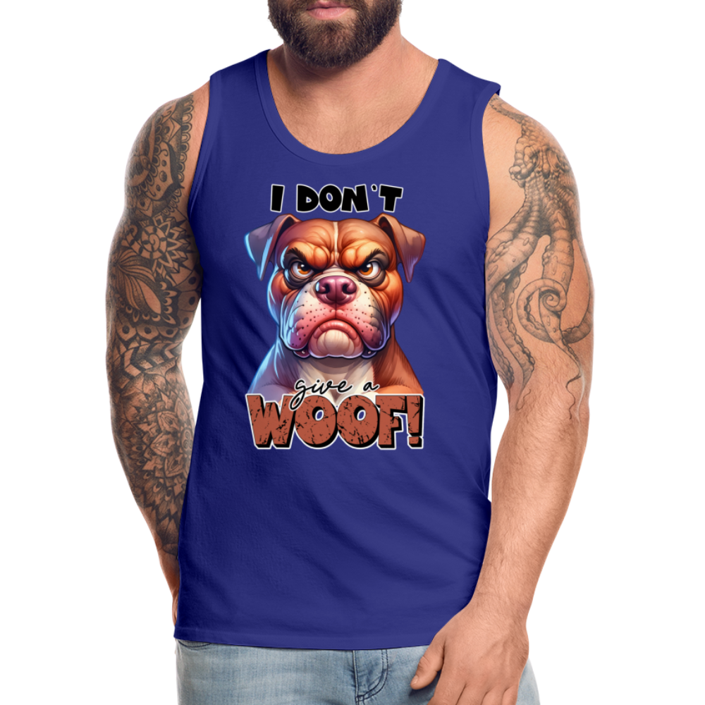 I Don't Give a Woof (Grump Dog with Attitude) Men’s Premium Tank Top Color: royal blue