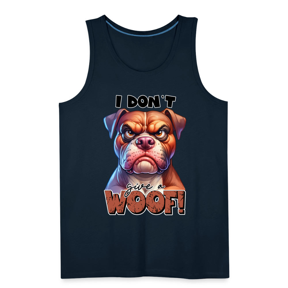 I Don't Give a Woof (Grump Dog with Attitude) Men’s Premium Tank Top Color: deep navy