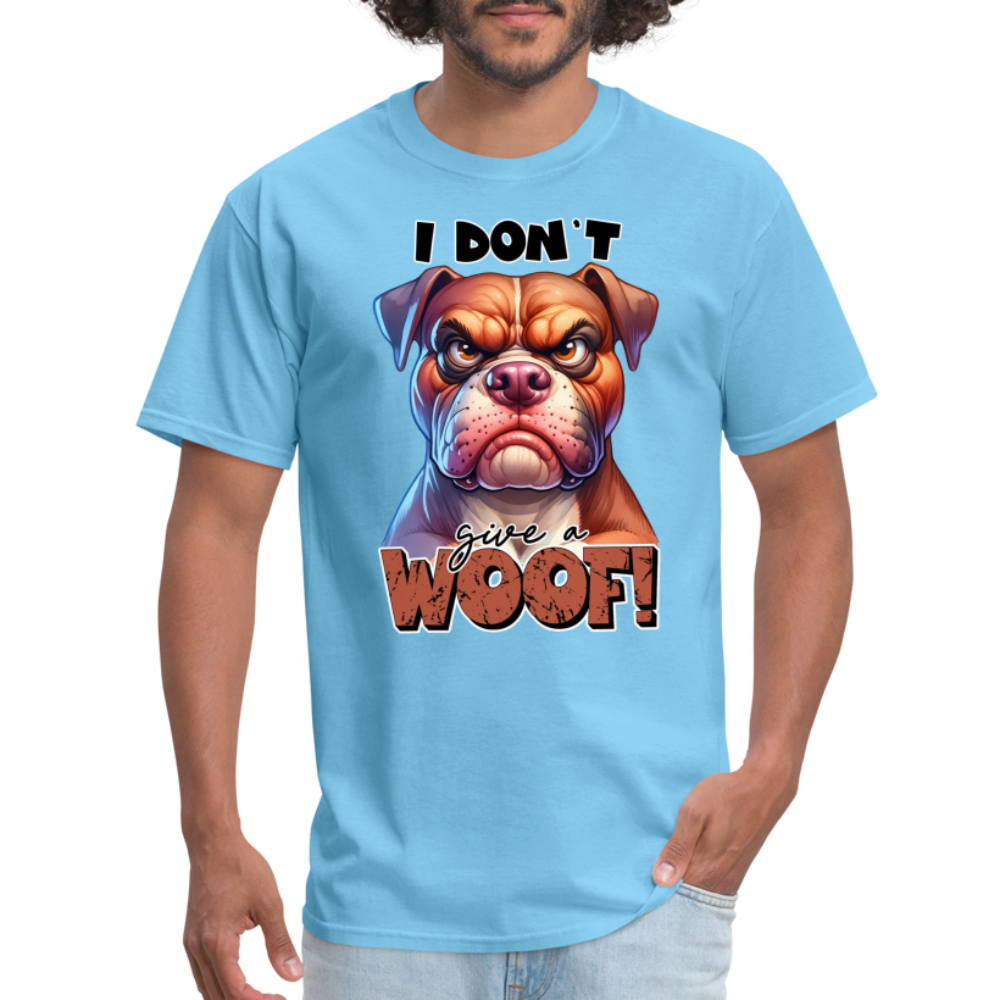 I Don't Give a Woof (Grump Dog with Attitude) T-Shirt Color: aquatic blue