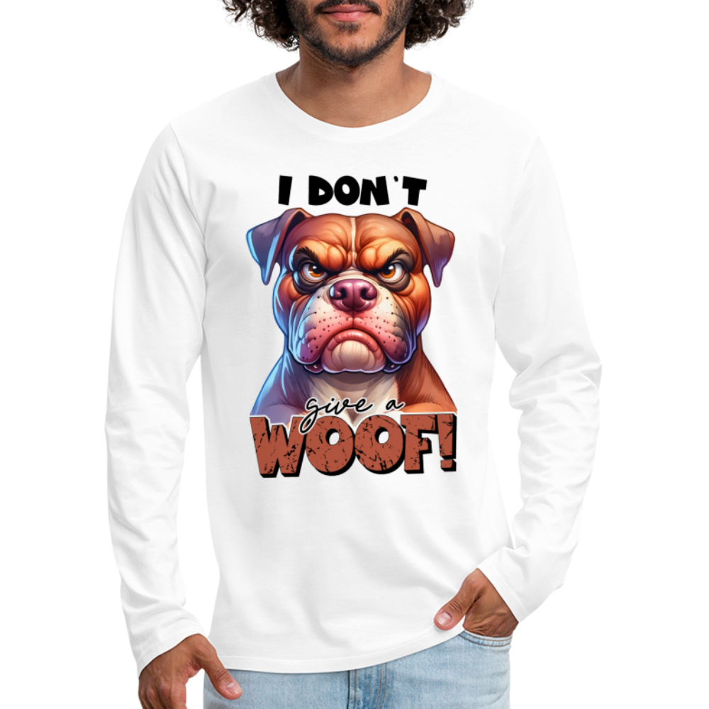 I Don't Give a Woof (Grump Dog with Attitude) Men's Premium Long Sleeve T-Shirt Color: heather gray