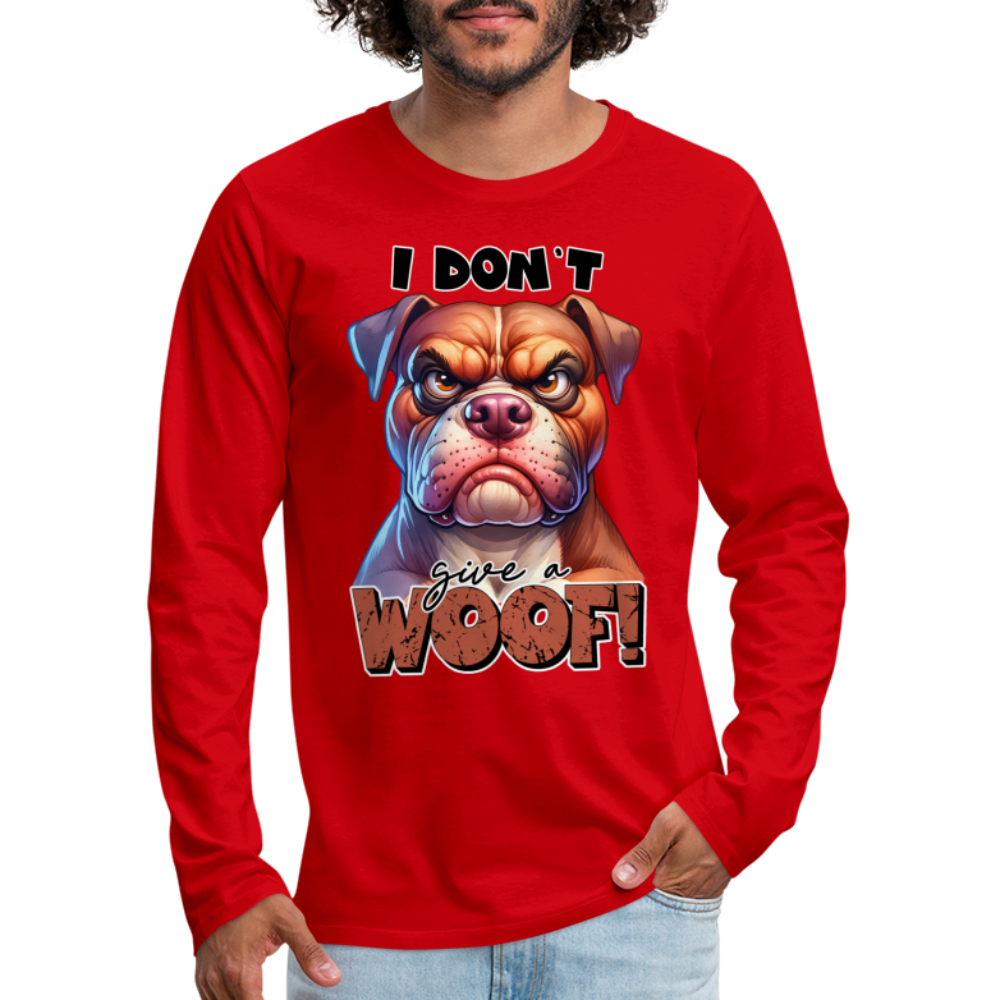 I Don't Give a Woof (Grump Dog with Attitude) Men's Premium Long Sleeve T-Shirt Color: heather gray