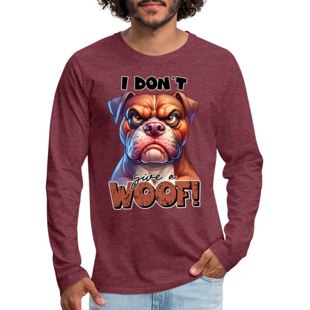 I Don't Give a Woof (Grump Dog with Attitude) Men's Premium Long Sleeve T-Shirt Color: heather gray