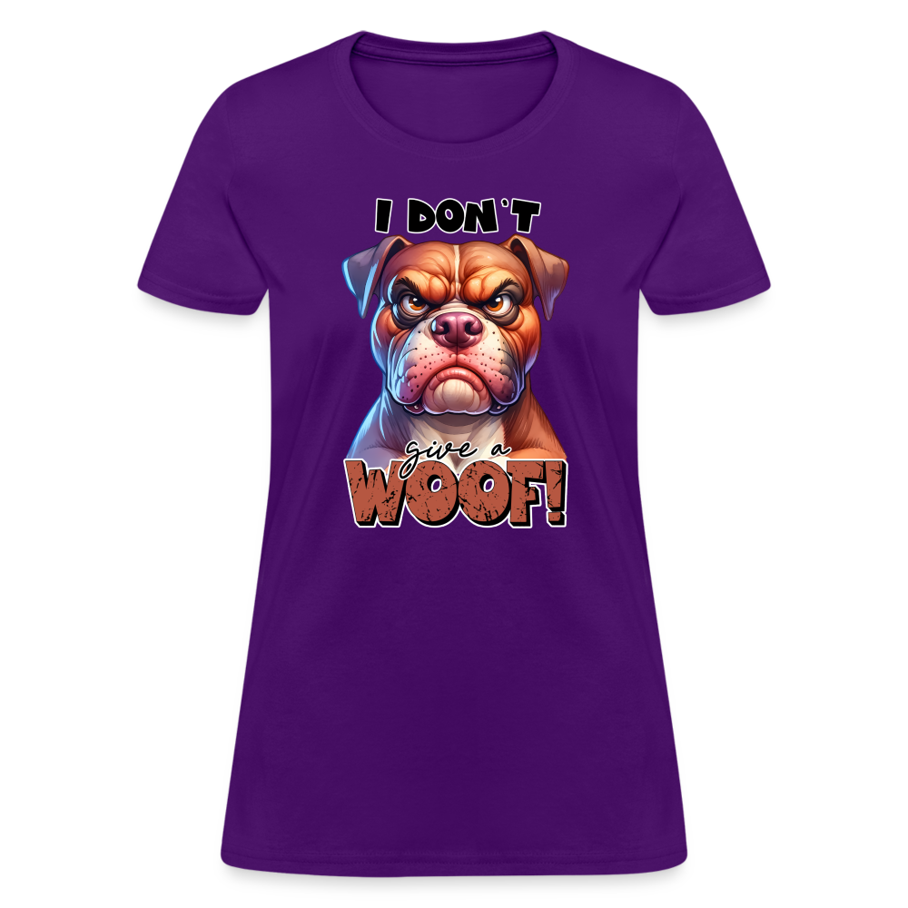 I Don't Give a Woof (Grump Dog with Attitude) Women's Contoured T-Shirt Color: purple