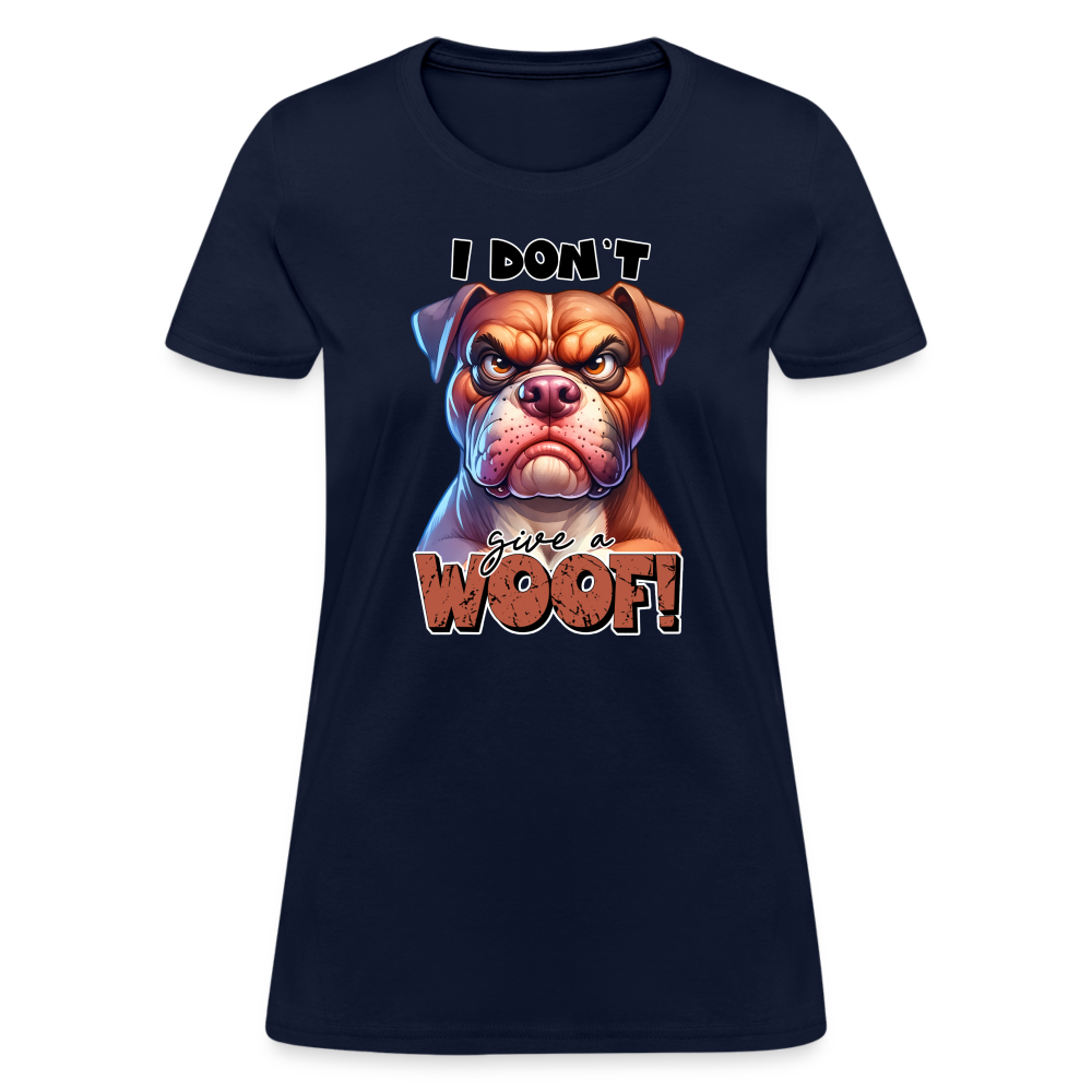 I Don't Give a Woof (Grump Dog with Attitude) Women's Contoured T-Shirt Color: navy
