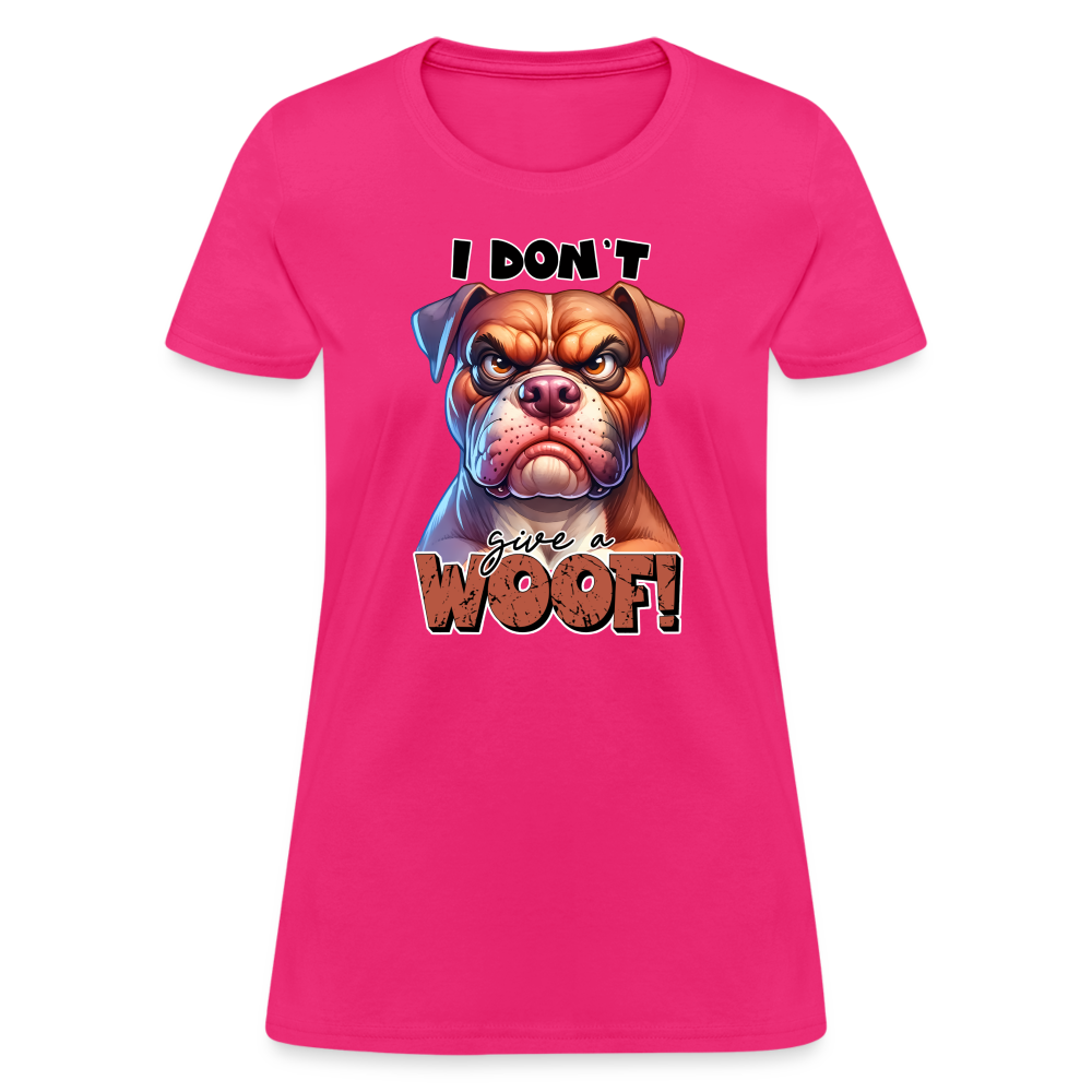 I Don't Give a Woof (Grump Dog with Attitude) Women's Contoured T-Shirt Color: pink