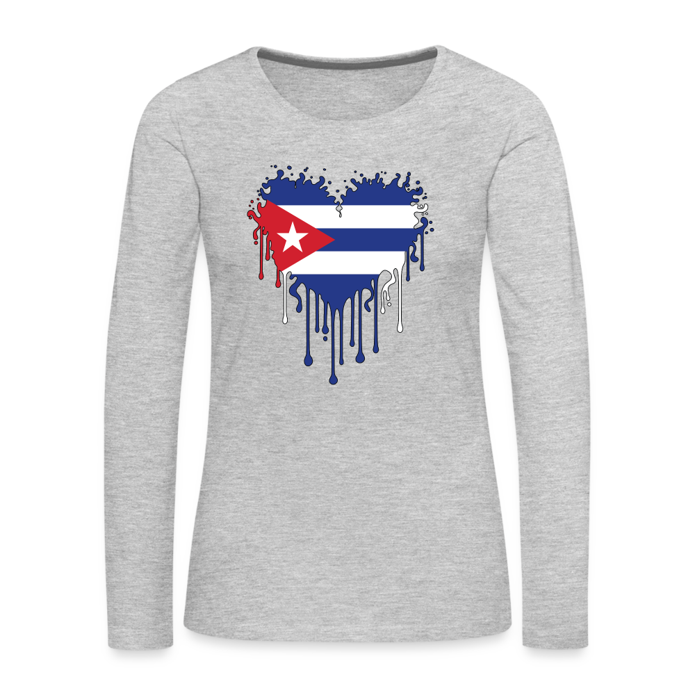 Heart of Cuba Flag Women's Premium Long Sleeve T-Shirt Color: heather ice blue