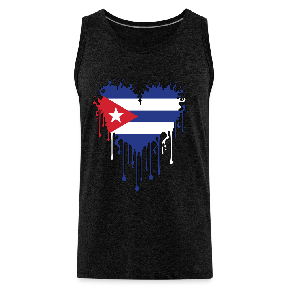 Heart of Cuba Flag Men’s Premium Tank Top Color: charcoal grey
