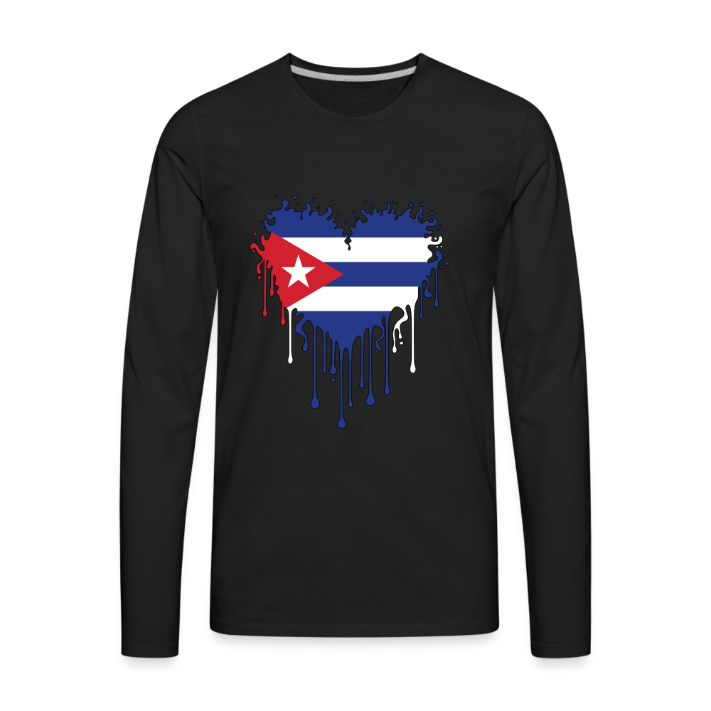 Heart of Cuba Flag Men's Premium Long Sleeve T-Shirt Color: black