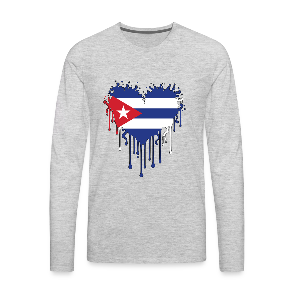 Heart of Cuba Flag Men's Premium Long Sleeve T-Shirt Color: heather gray