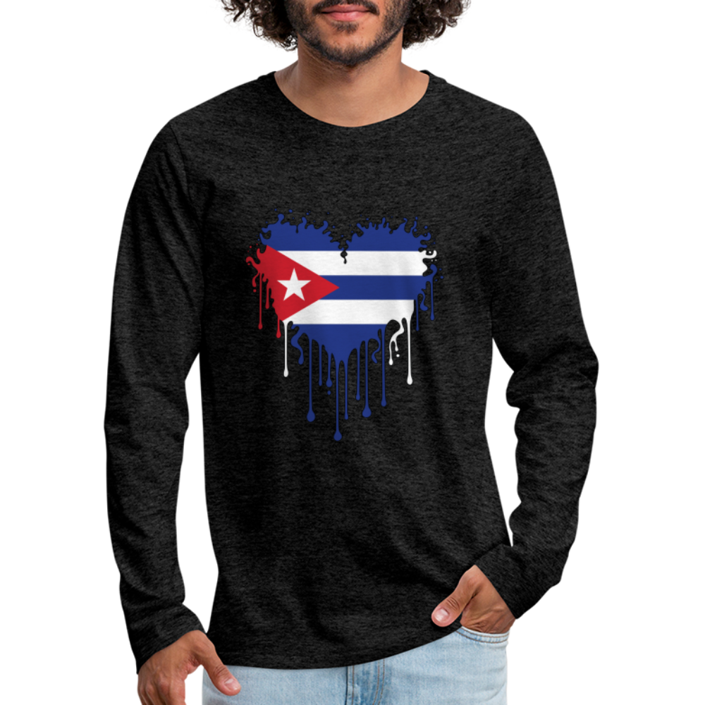 Heart of Cuba Flag Men's Premium Long Sleeve T-Shirt Color: charcoal grey