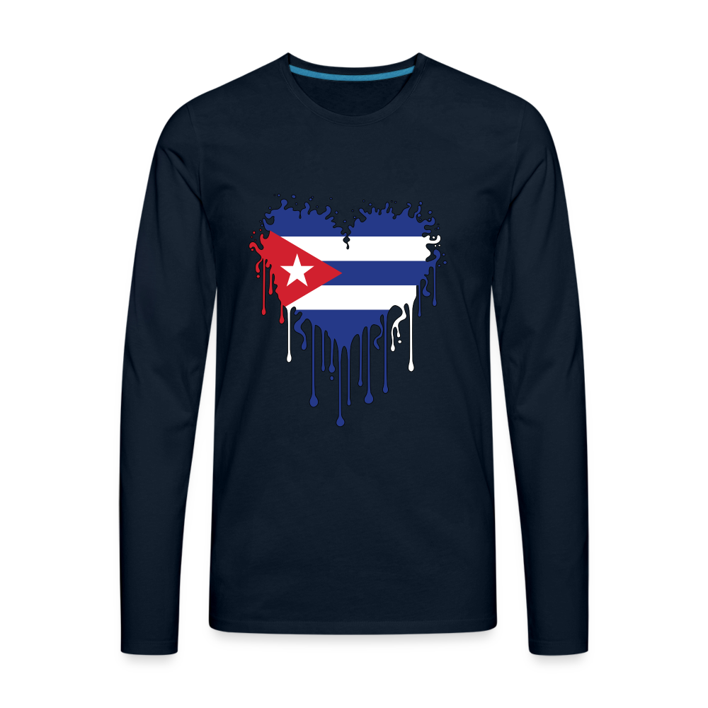 Heart of Cuba Flag Men's Premium Long Sleeve T-Shirt Color: deep navy