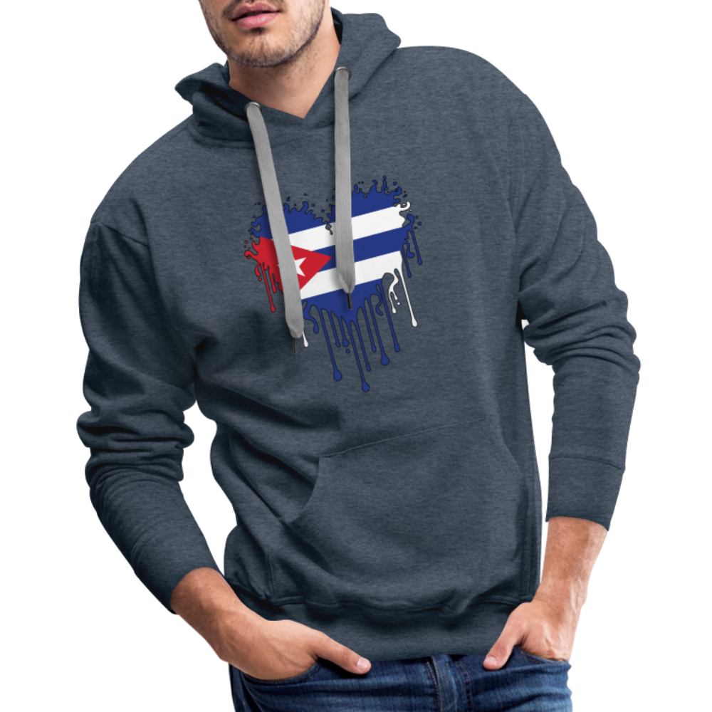 Heart of Cuba Flag Men’s Premium Hoodie Color: heather denim