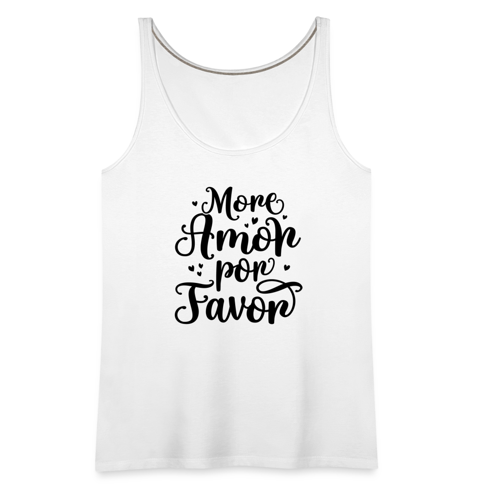 More Amor Por Favor Women’s Premium Tank Top Color: heather gray