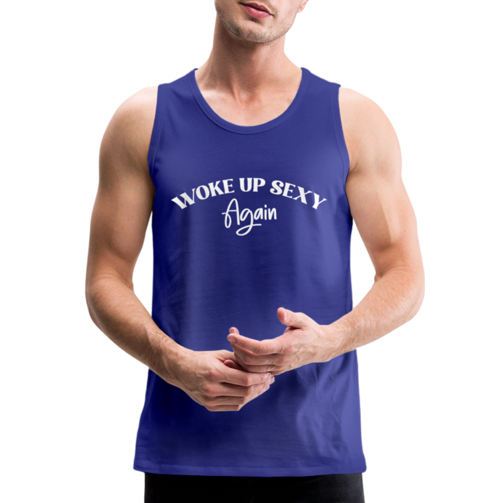 Woke Up Sexy Again Men’s Premium Tank Top Color: royal blue