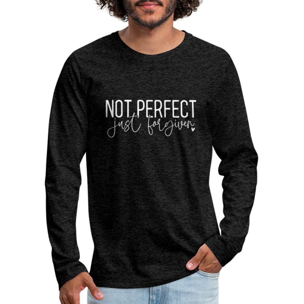 Not Perfect Just Forgiven Men's Premium Long Sleeve T-Shirt Color: heather burgundy