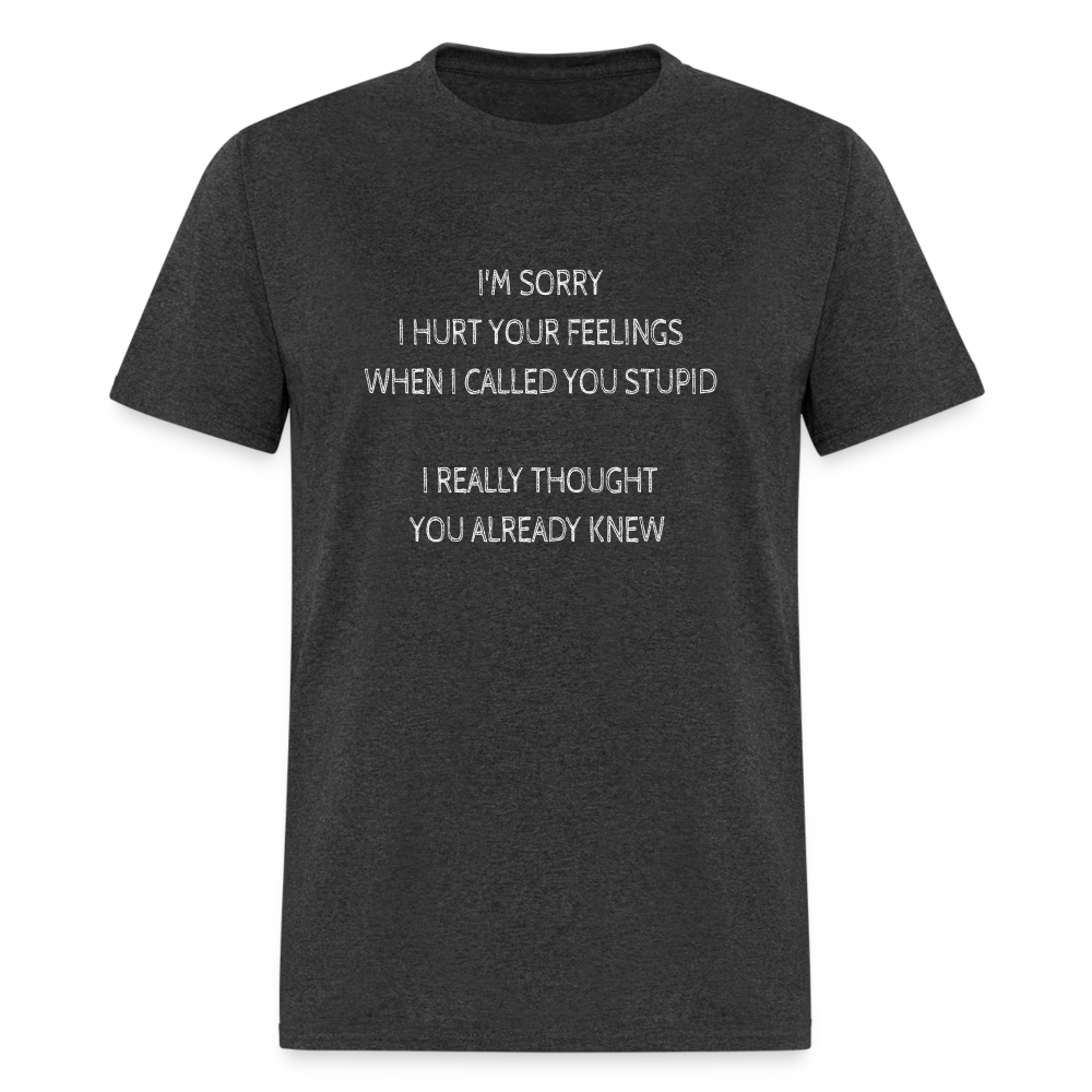 Sorry I Hurt Your Feeling, Stupid T-Shirt - heather black