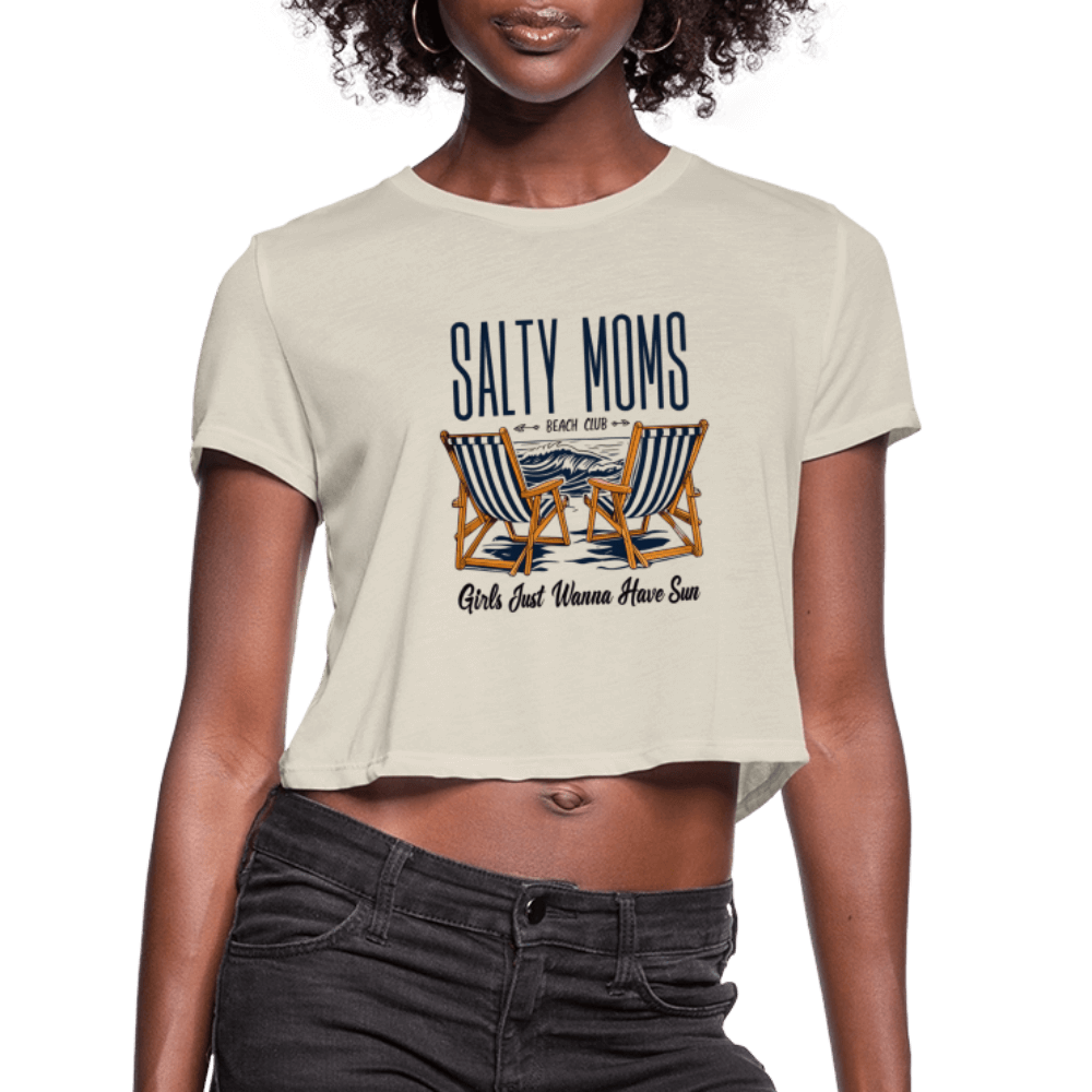 Salty Moms Beach Club Cropped T-Shirt – Fun Beach Tee - dust