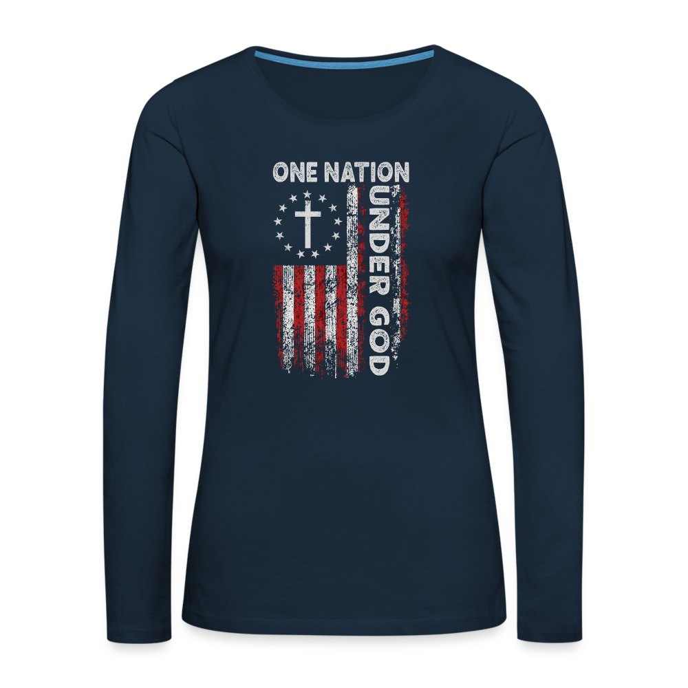 One Nation Under God Women's Premium Long Sleeve T-Shirt - deep navy