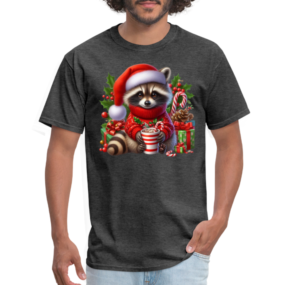 Christmas Cute Feral Raccoon T-Shirt - heather black