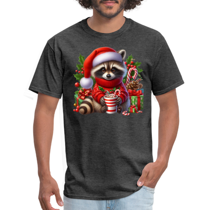 Christmas Cute Feral Raccoon T-Shirt - heather black