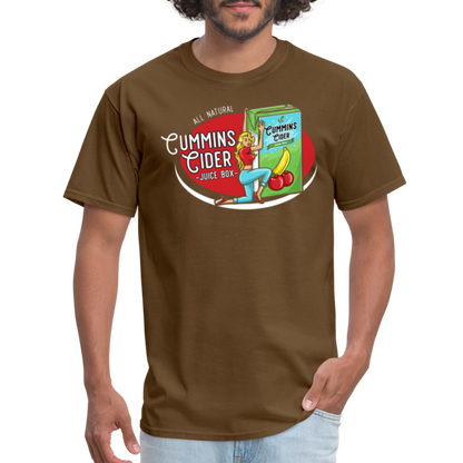 Cummins Cider Juice Box (Adult Sexual Humor) T-Shirt - brown