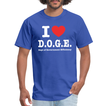 I Love DOGE (Dept of Government Efficiency) T-Shirt - royal blue