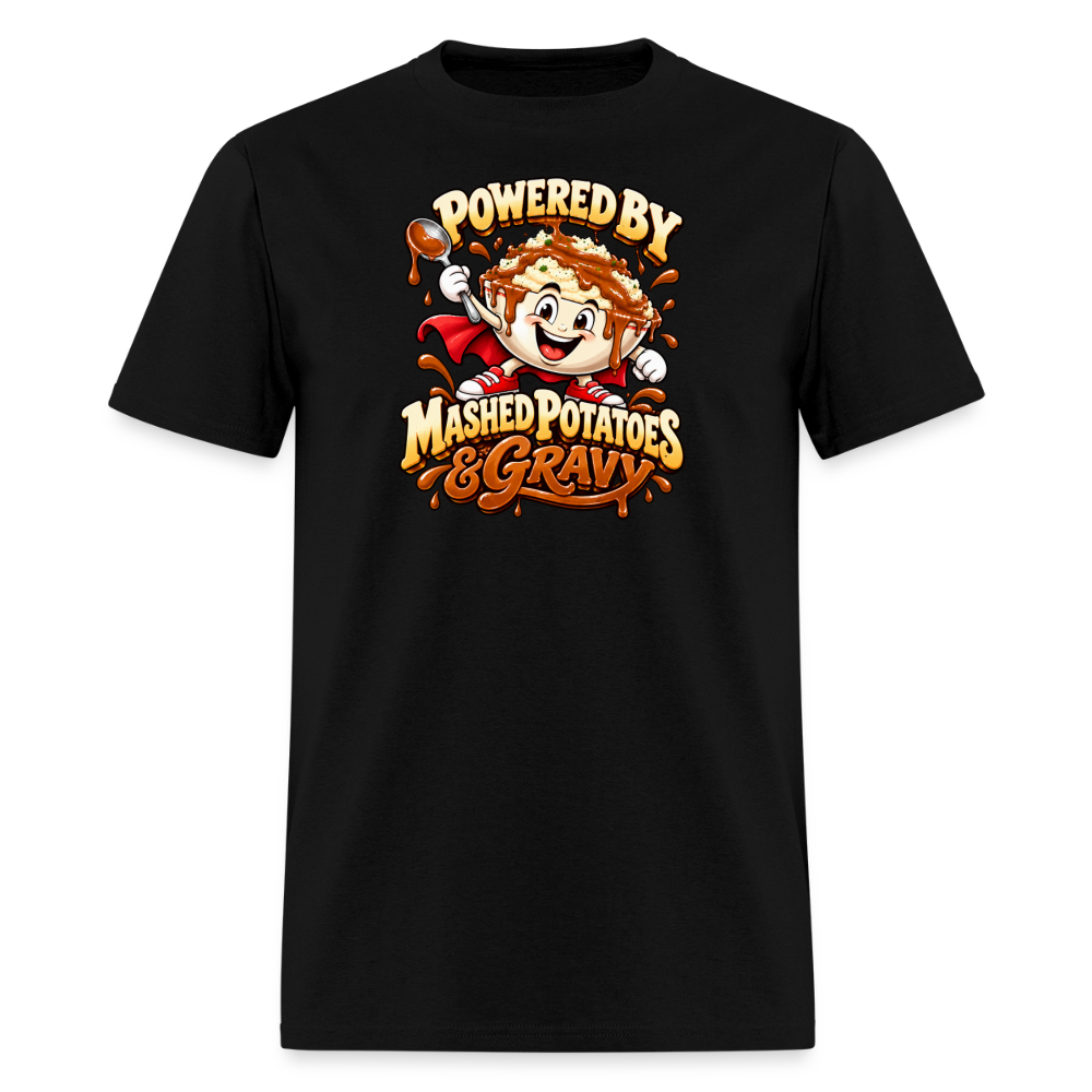 Powered by Mashed Potatoes & Gravy – Superhero T-Shirt - black