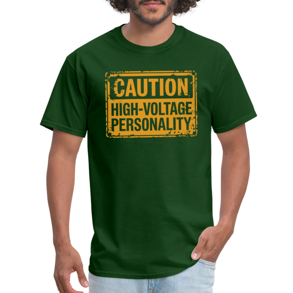 Caution High Voltage Personality T-Shirt - forest green