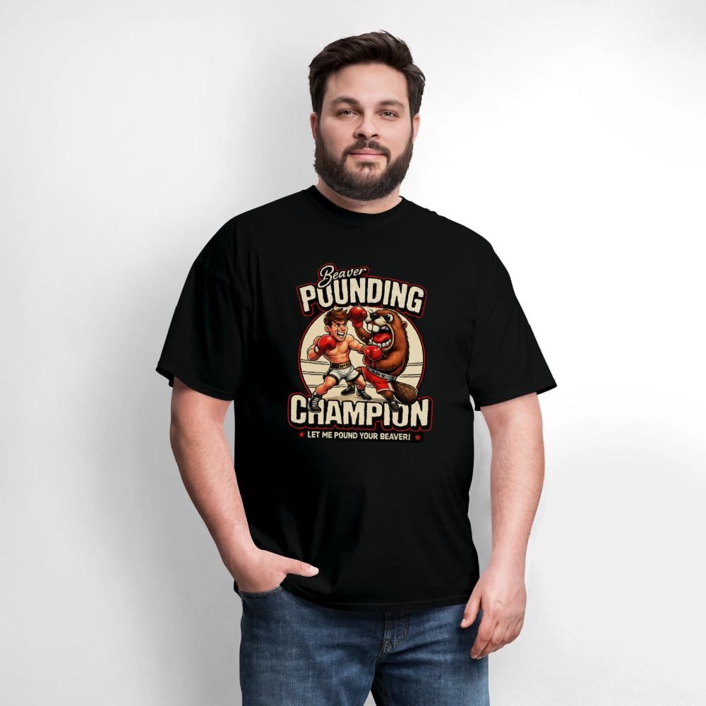 Beaver Pounding Champion Funny Adult Humor Graphic T-Shirt - black