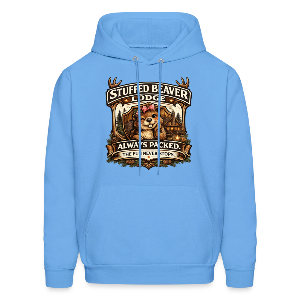 Stuffed Beaver Lodge Funny Adult Hoodie Color: Carolina Blue