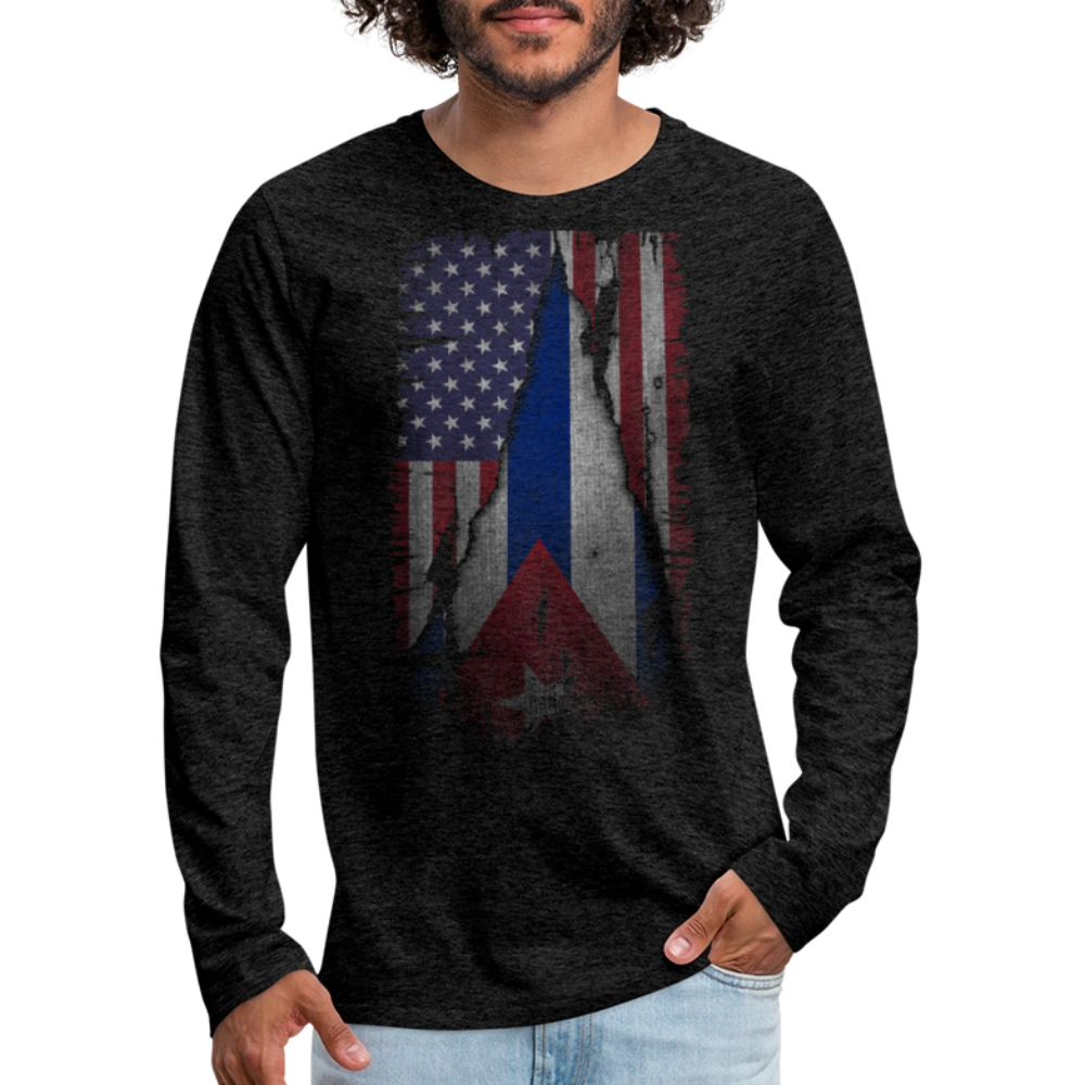 Cuba & USA Flag Men’s Long-Sleeve T-Shirt – Cuban American Heritage Color: charcoal grey