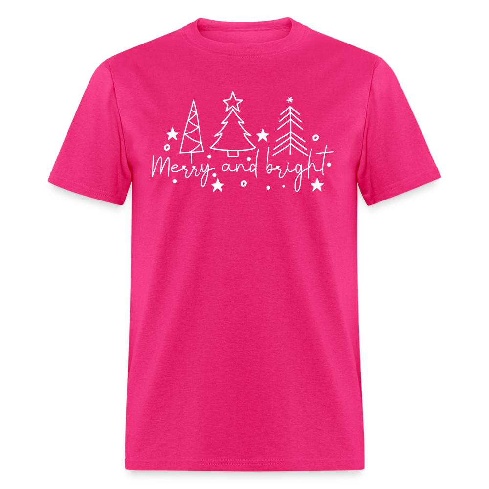 Merry and Bright (Christmas) T-Shirt - fuchsia