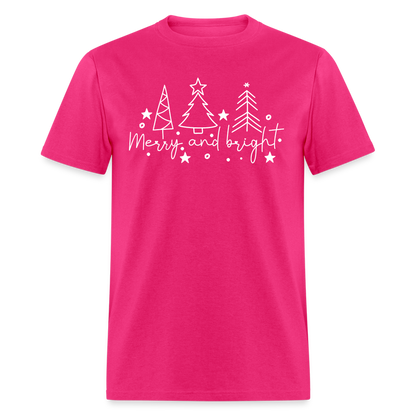 Merry and Bright (Christmas) T-Shirt - fuchsia