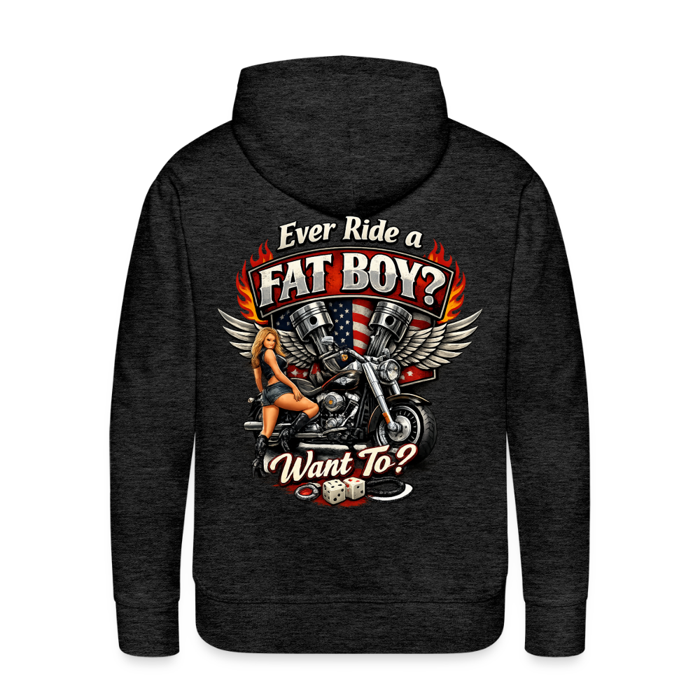 Ever Ride A Fat Boy Want To Funny Biker Hoodie (Front & Back) Color: Royal Blue