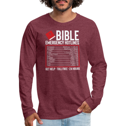 Bible Emergency Hotline (Scriptures) Men's Premium Long Sleeve T-Shirt - heather burgundy