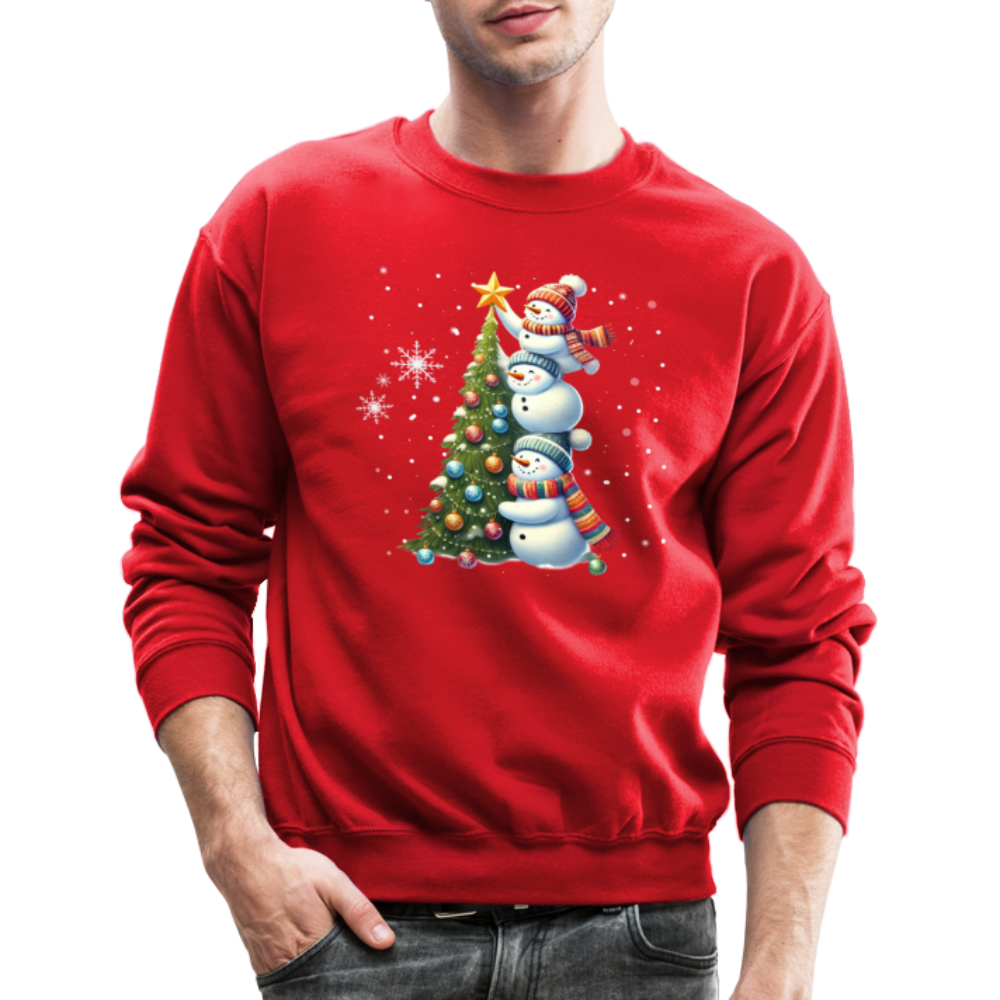 Cute Snowman Decorating Christmas Tree Sweatshirt - red