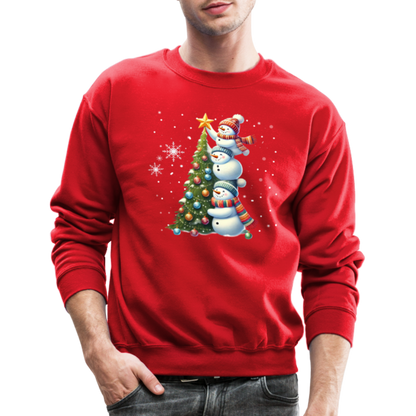 Cute Snowman Decorating Christmas Tree Sweatshirt - red